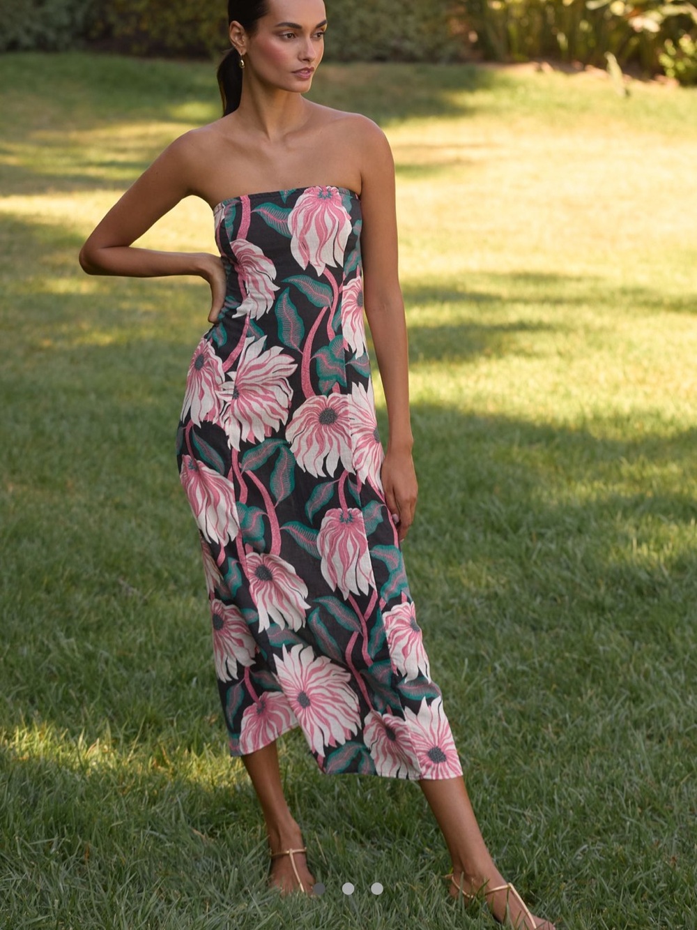 Strapless Linen Midi Dress